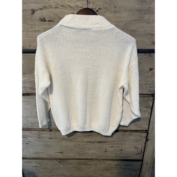 Vintage Sweater G.F.C. Ltd 80s Ivory Mock Neck Medium Made in USA - Picture 6 of 10